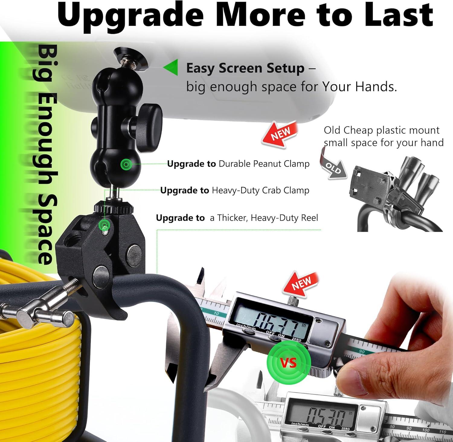 image  7 Trolley Sewer Camera HD 1080P wDVR32GBTelescoping Aluminum Handle ampamp 2 Wheels for Sewer Pipe CameraIPS Screen5000mAh Battery USBC 360 Rotate Drain Cam165ft50mQuickUnlock Y Clamp
