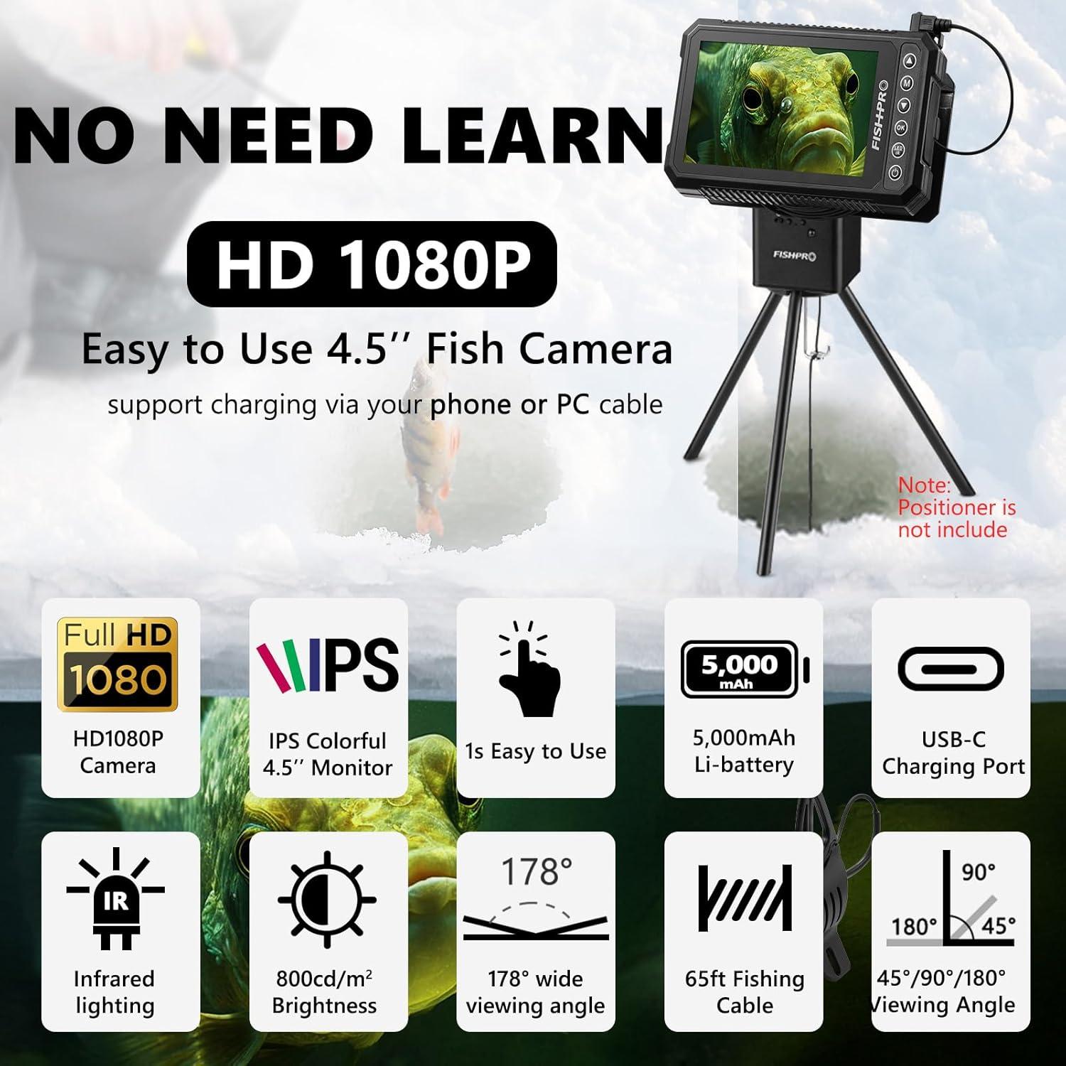 imageFishPRO 2026 Upgrade 45 True HD 1080P Underwater Fishing Camera Plug ampamp Play  Ice Fishing Camera Underwater w 5000mAh USBC IRLED Fish Finder for IceLakeKayak 20m66ftKA4515