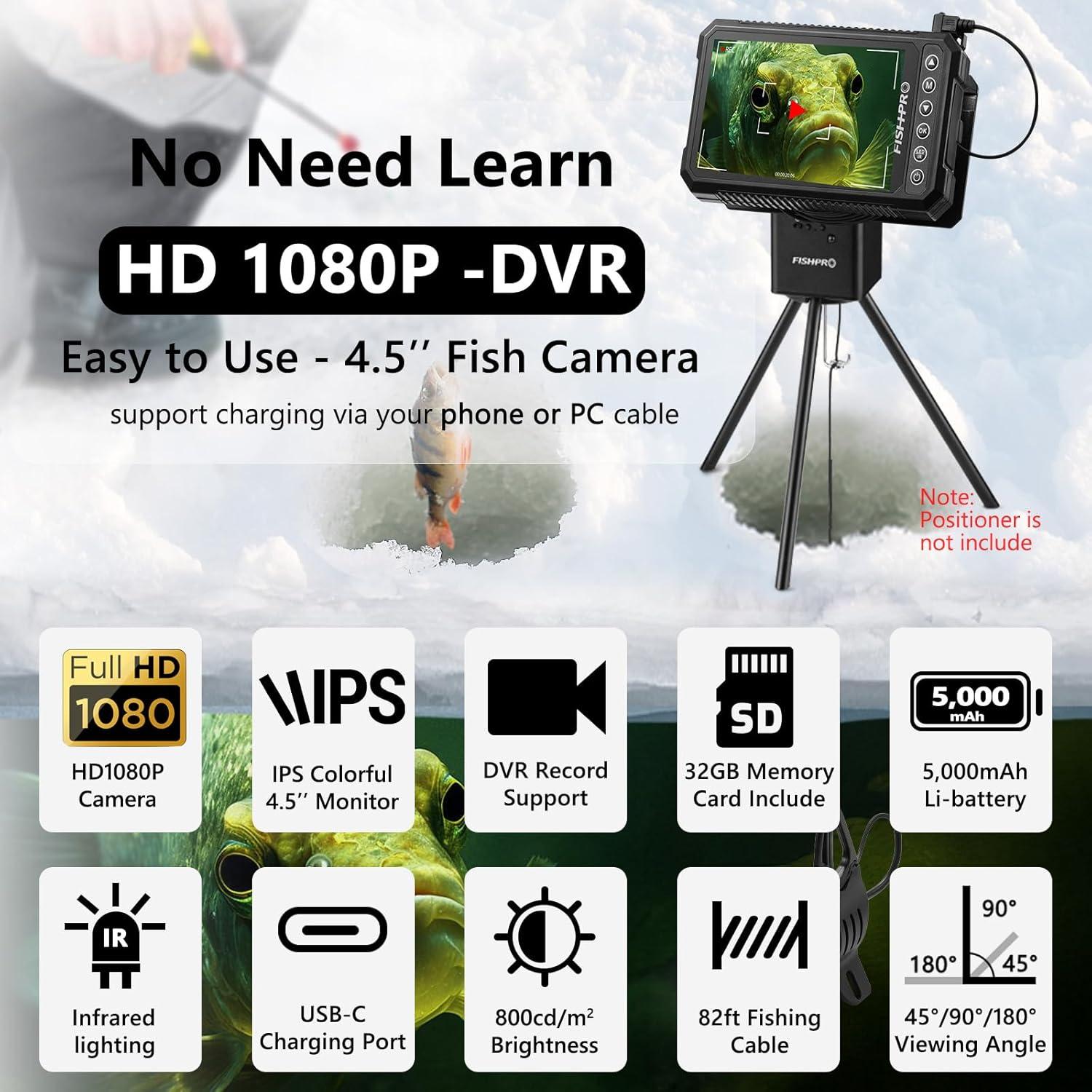 imageFishPRO 2026 Upgrade 45 True HD 1080P Underwater Fishing Camera Plug ampamp Play  Ice Fishing Camera Underwater w 5000mAh USBC IRLED Fish Finder for IceLakeKayak 20m66ftKA4515 DVR