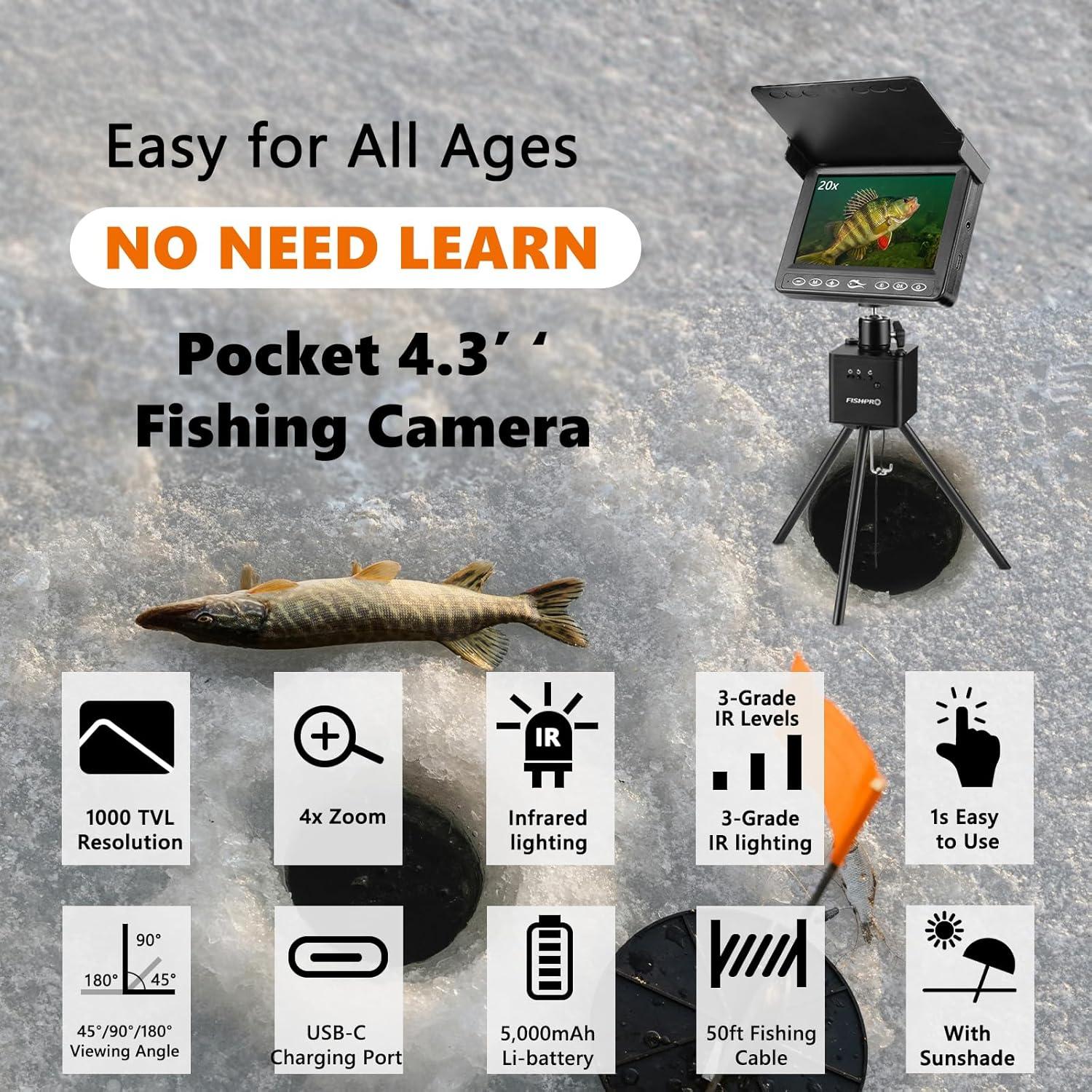 imageFishPRO 2026 Upgrade The PRO in Underwater Fishing Camera 43 Ice Fishing Camera UnderwaterNO Need Learn 1000TVL Ice Fish Gift for Men Ice Fish Finder for Boat Fish wIRUSBC5000mAh50ftKA4315 DVR