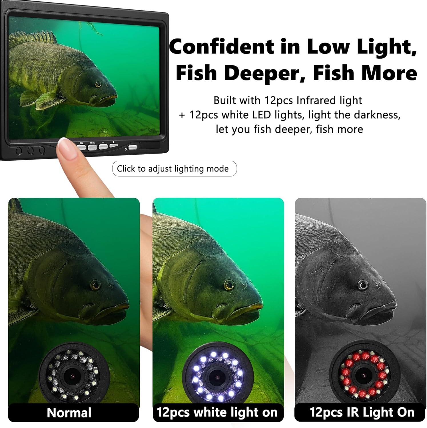 imageFishPRO 2026 Upgrade Underwater Fishing Camera 1200TVL 7 Ice Fishing Camera UnderwaterAluminum Box Fish Finder Ice Fishing Gifts for Men IRLED 4500mAh 50ftALU7015