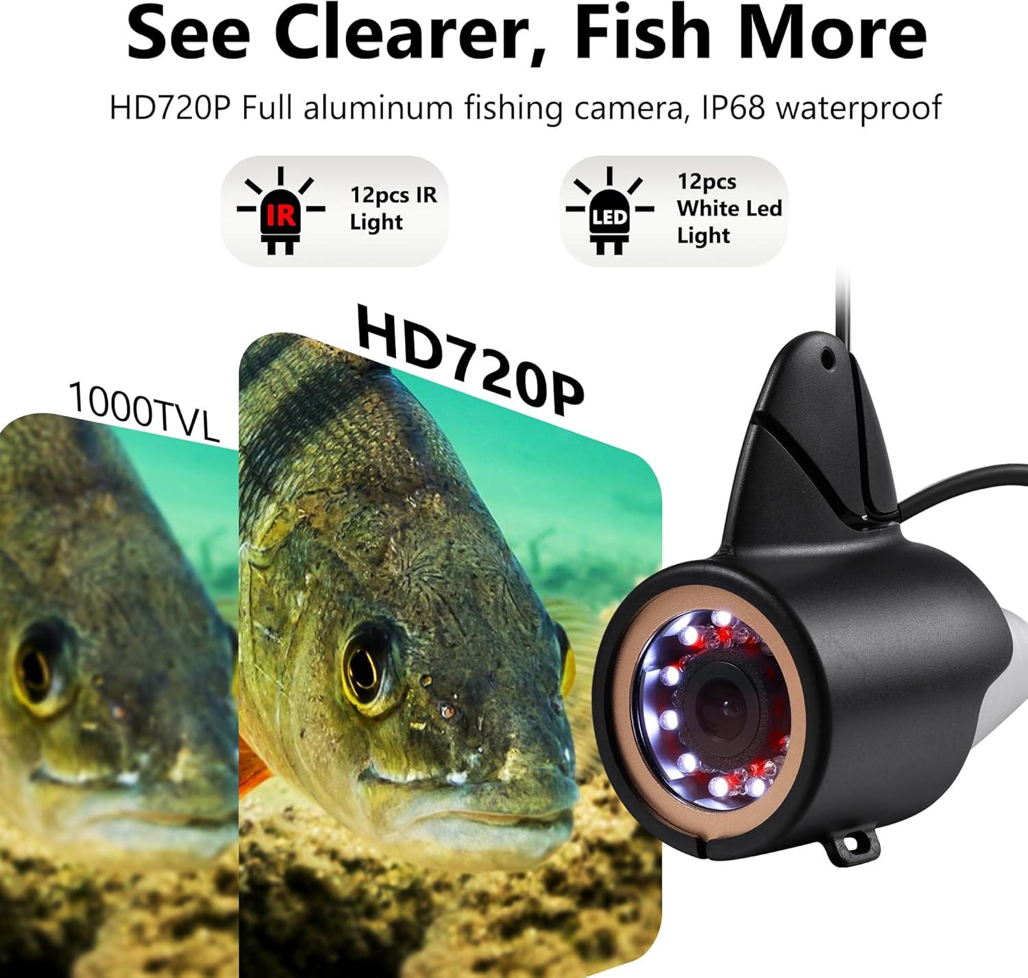 imageFishPRO 2026 Upgrade Underwater Fishing Camera 1200TVL 7 Ice Fishing Camera UnderwaterAluminum Box Fish Finder Ice Fishing Gifts for Men IRLED 4500mAh 50ftALU7015 DVR
