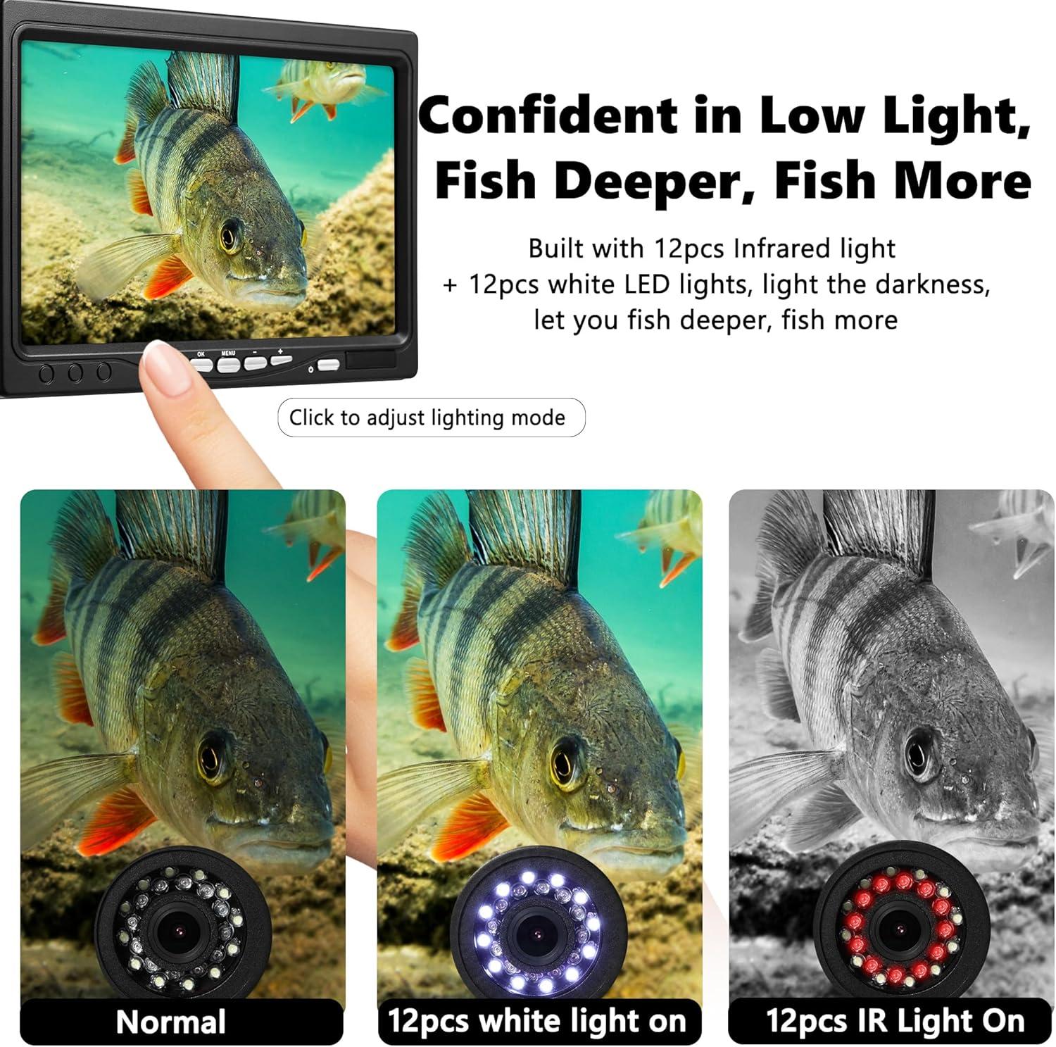 imageFishPRO 2026 Upgrade Underwater Fishing Camera 1200TVL 7 Ice Fishing Camera UnderwaterAluminum Box Fish Finder Ice Fishing Gifts for Men IRLED 4500mAh 50ftALU7015 DVR