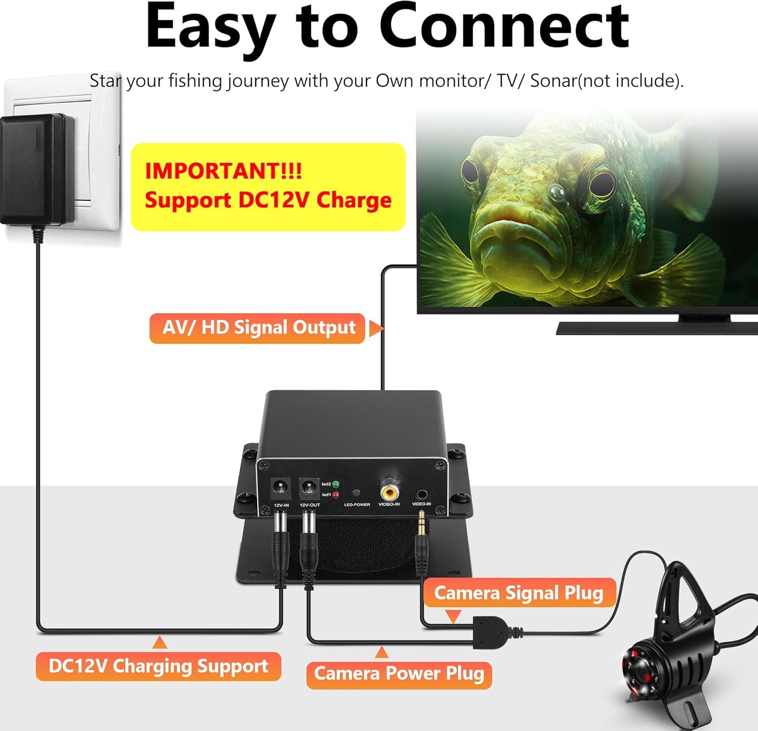 imageFishPRO 2026 Upgrade Underwater Fishing Camera wHDMIAV  HD1080P Connect Your Own Monitor Ice Fishing Camera Underwater DC12V Charging Full Aluminum Ice Fishing Gifts for Men IRLED 66ft