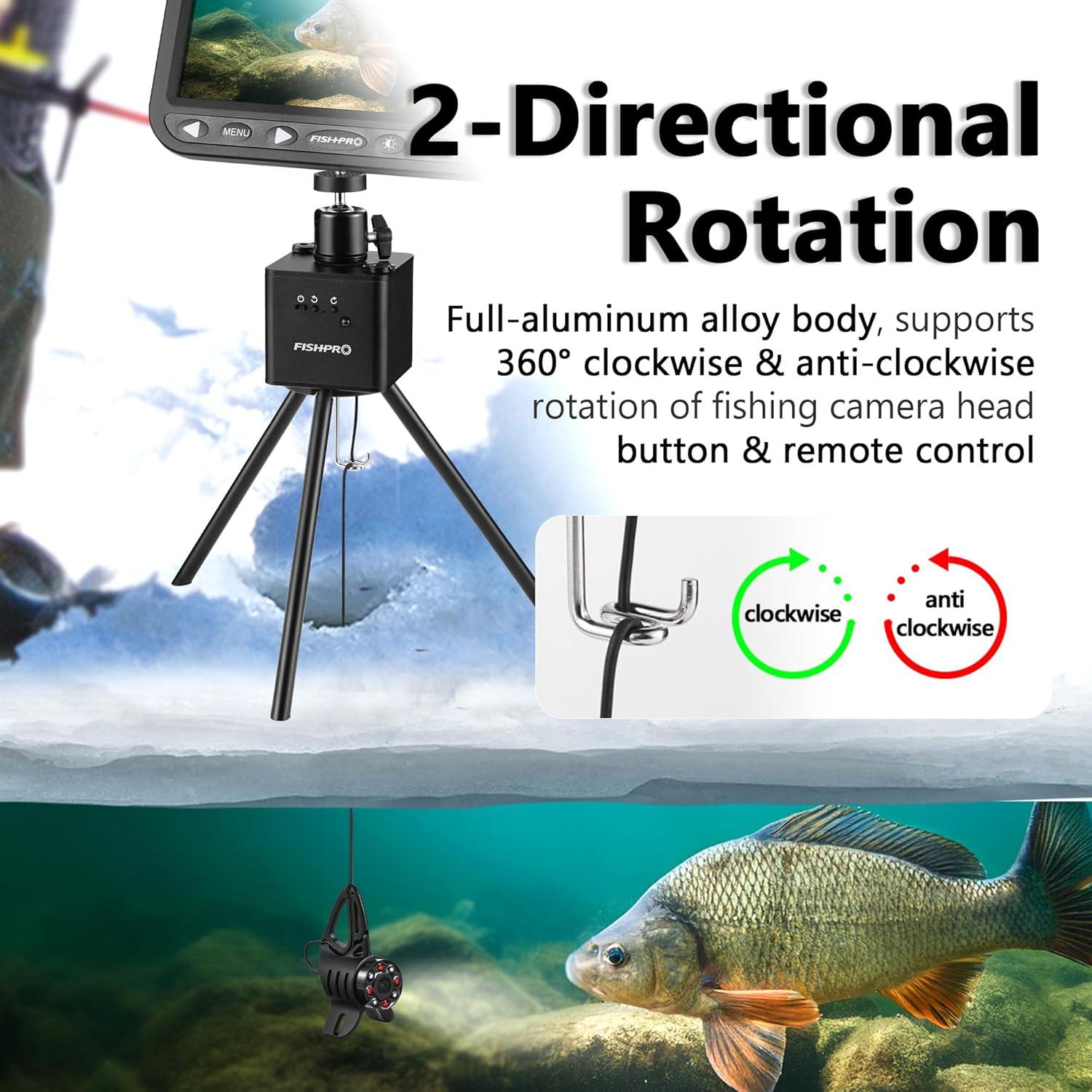 imagem43  Positioner for Underwater Fishing Camera  FullAluminum Tripod for Ice Fishing Camera Underwater 2Way 360 Rotating Remote ampamp Manual Control with 14quot Tilt Mount