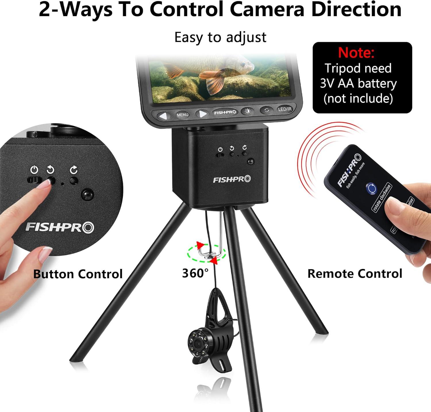 imagem43 DVR  Positioner for Underwater Fishing Camera  FullAluminum Tripod for Ice Fishing Camera Underwater 2Way 360 Rotating Remote ampamp Manual Control with 14quot Tilt Mount