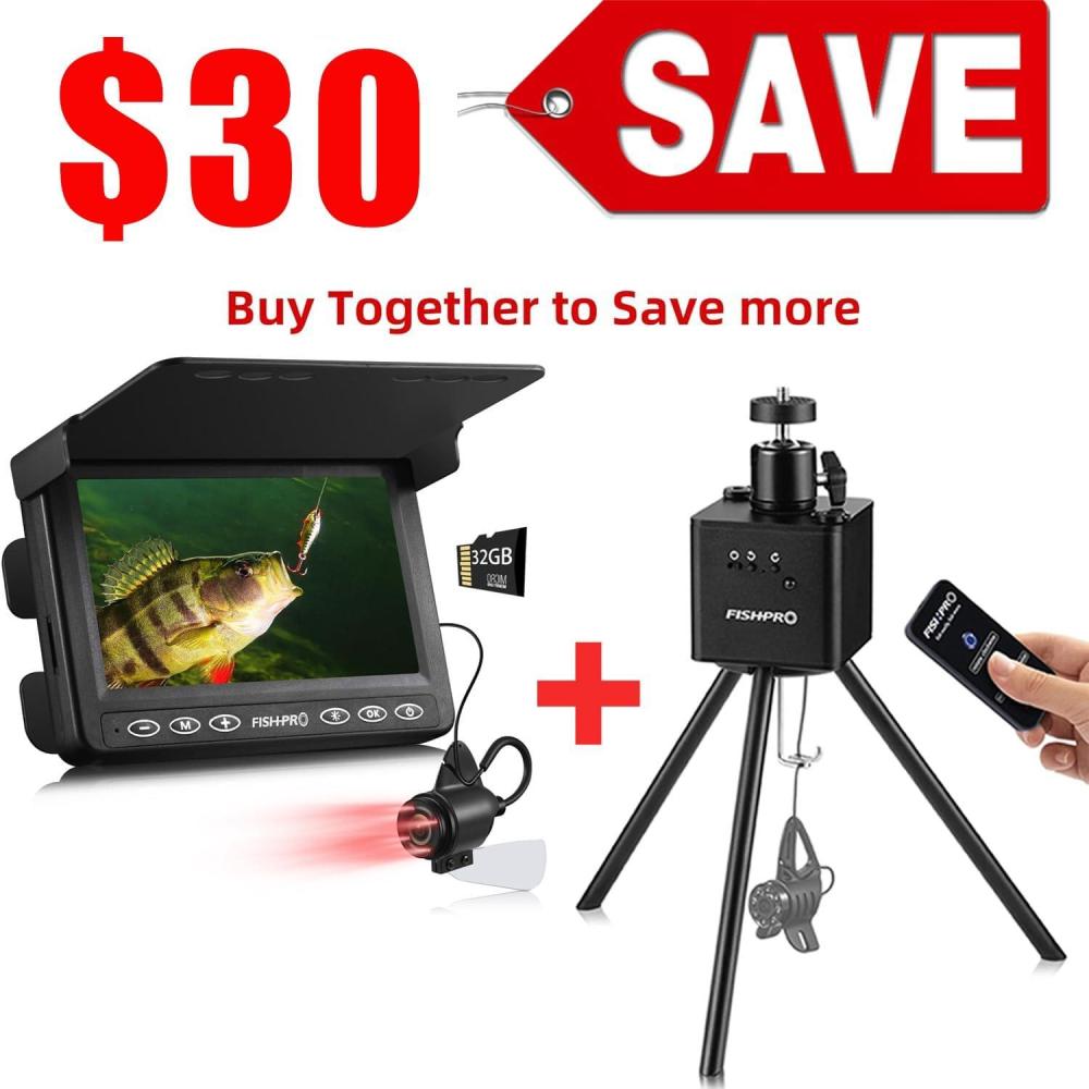 imagem43 DVR  Positioner for Underwater Fishing Camera  FullAluminum Tripod for Ice Fishing Camera Underwater 2Way 360 Rotating Remote ampamp Manual Control with 14quot Tilt Mount