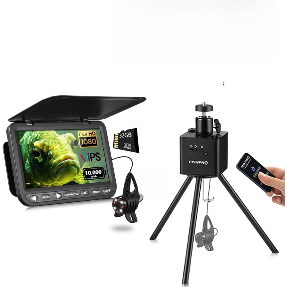 imagem7 DVR  Positioner for Underwater Fishing Camera  FullAluminum Tripod for Ice Fishing Camera Underwater 2Way 360 Rotating Remote ampamp Manual Control with 14quot Tilt Mount