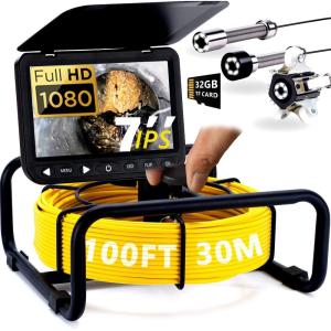 image  7 Trolley Sewer Camera HD 1080P wDVR32GBTelescoping Aluminum Handle ampamp 2 Wheels for Sewer Pipe CameraIPS Screen5000mAh Battery USBC 360 Rotate Drain Cam165ft50mQuickUnlock Y Clamp